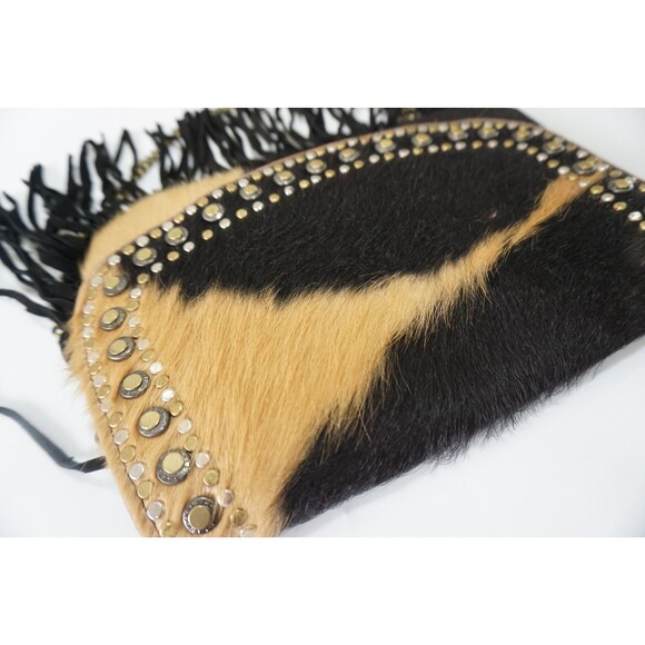 Moroccan Cowhide Leather Fringe Bag: Studded Shoulder Clutch - Picture 5 of 10